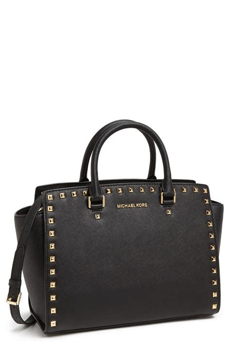 michael kors black saffiano satchel with silver studs|michael kors saffiano tote large.